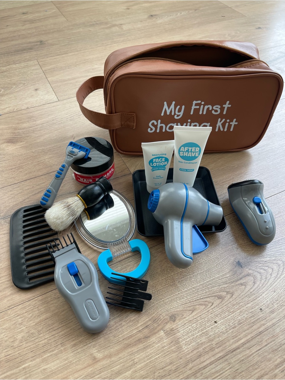 My First Shaving Kit - Brown Travel Dopp Kit with Grooming Tools